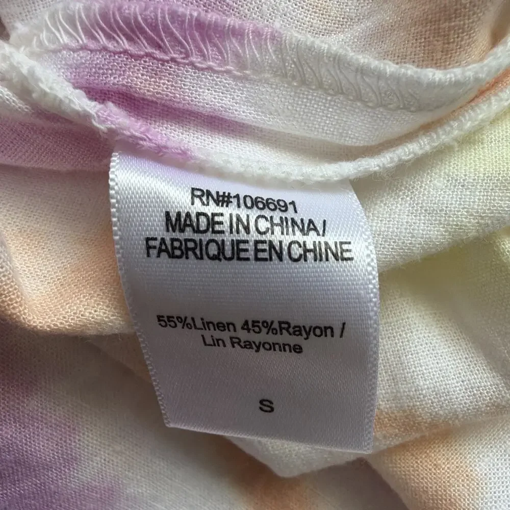 Young Fabulous & Broke Tie Dye Linen Blend Maxi Dress Size Small Side Cut Outs
